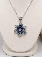 18K White Gold Blue Sapphire Diamond Plumeria...