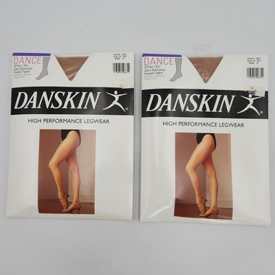 Set Of 2 Danskin DANCE 1331 Size D Ultra Shimmery Footed Tights Toast NOB (DS2)