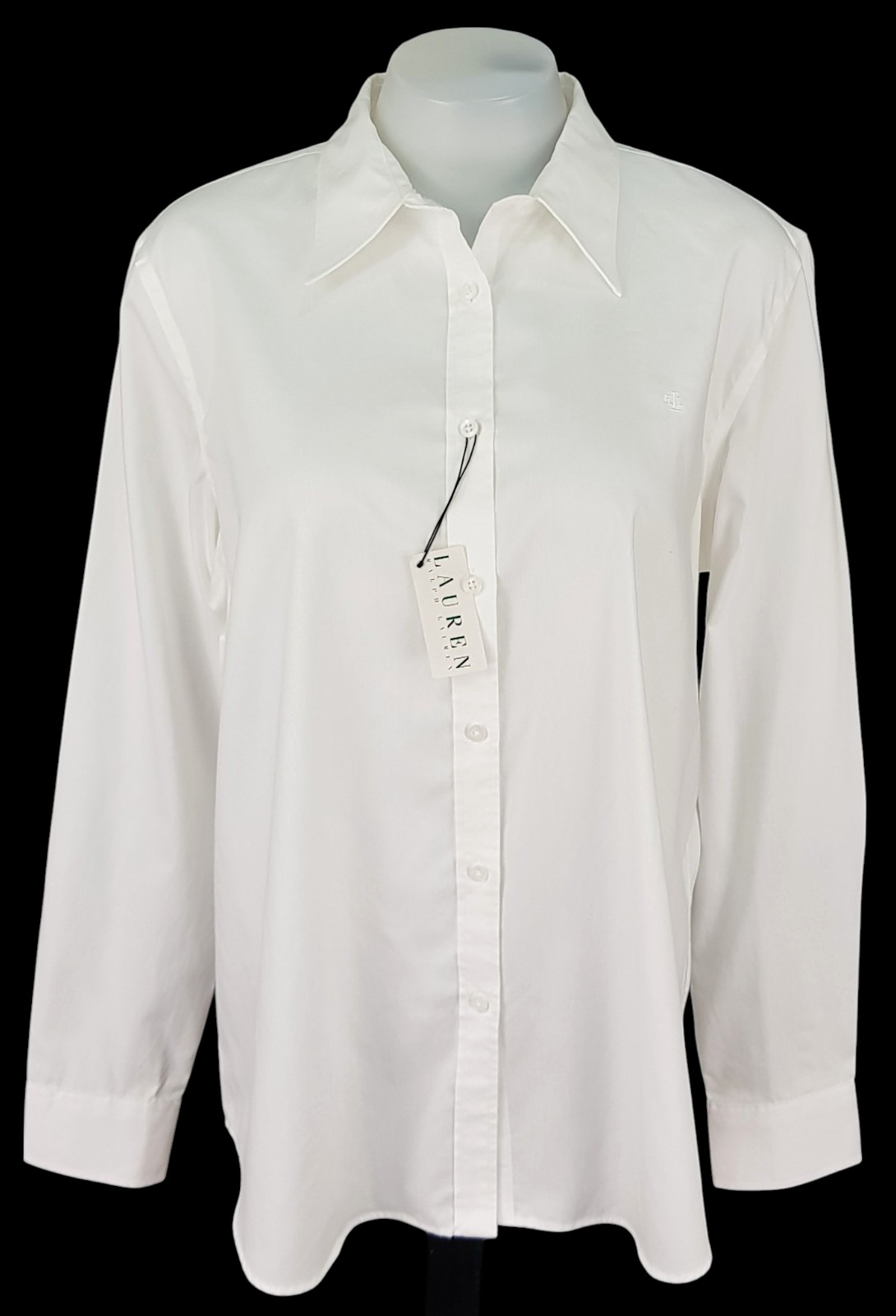 LAUREN RALPH LAUREN Womans Off White L/S SHIRT Monogram Logo Non-Iron - XL -£109