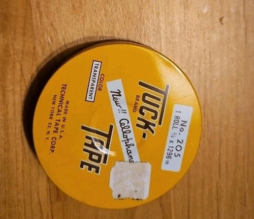 Vintage Tuck Tape Advertising Tin – Round with Cellophane Tape in Container USA