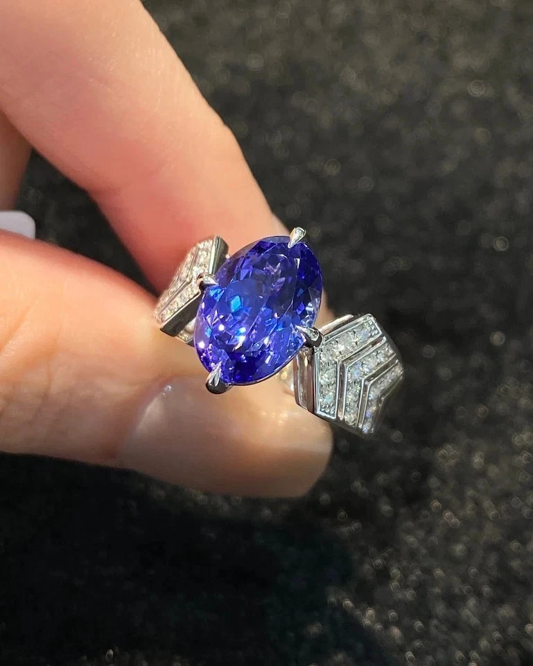 5.64Ct Oval Natural Tanzanite Diamond Wedding Ring 14K Real White Gold 6.5 7 8 - Image 4 of 4