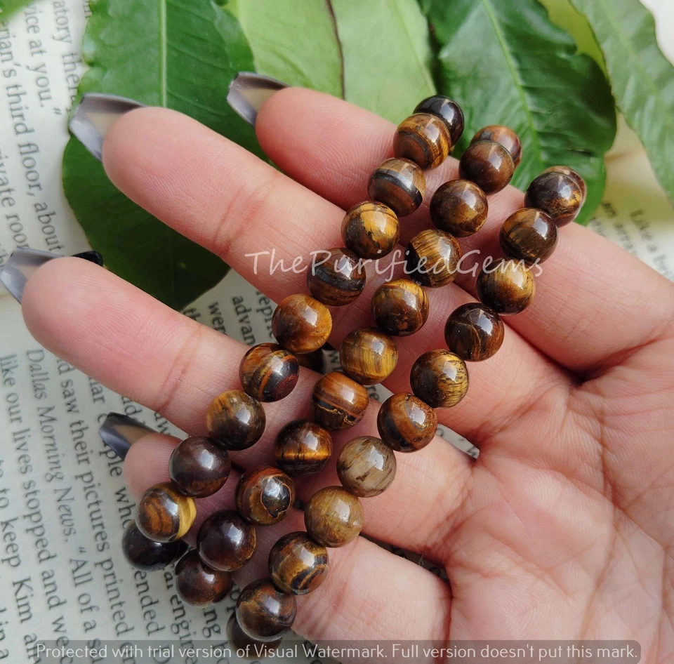 Alluring Tiger Eye Beads Bracelet~8mm Round Crystals~Dainty Beads Bracelet Gift~ - Image 2 of 4