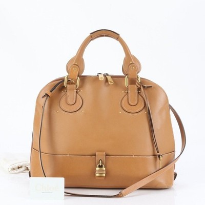 Chloe Aurora Padlock Leather 2way Shoulder Hand Bag Camel Authentic RARE
