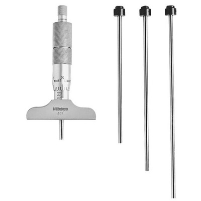 Depth Micrometer, 0-4'' Range, 0.001'' Resolution, 2.5'' Base, Vernier Scale, 4 ...
