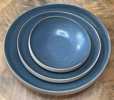 Set of 3 Nesting Stoneware Serving Bowls Bloomingville Slate Blue & Natural Tan