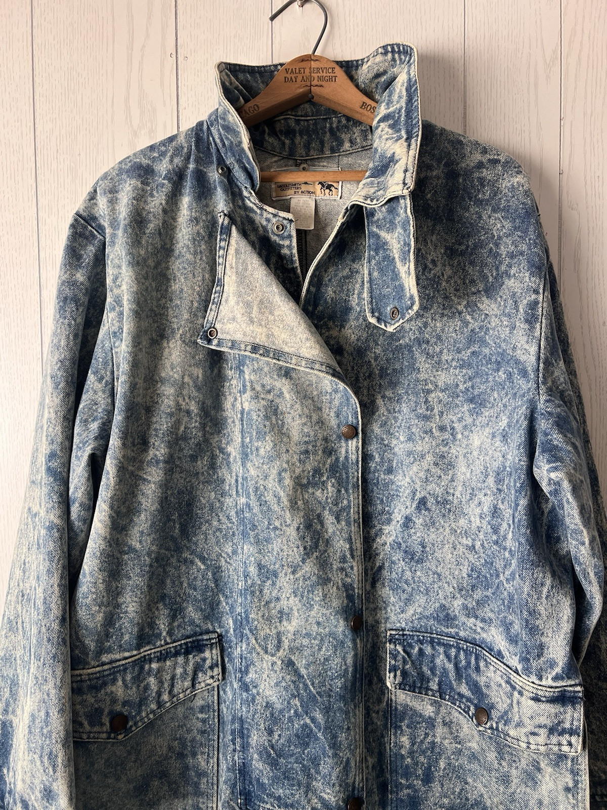 VTG 1980’s Saddlesmith Outfitters Action Denim Duster Acid Wash Coat Chore Ranch