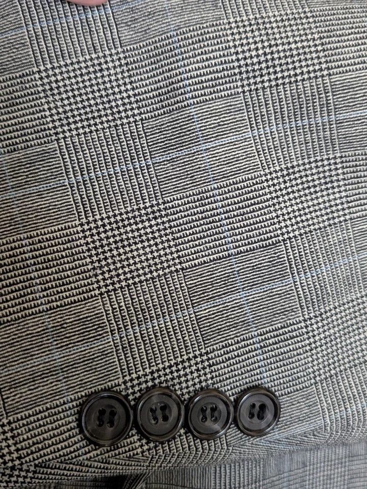 Vintage Bespoke Mens 41R 32x32 Gray Black Houndstooth Blue Glen Plaid Suit EUC - Image 2 of 4