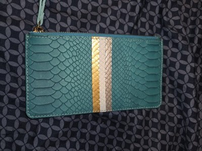 GiGi New York Wristlet Pouch Leather Zip Top 4x7'' Turquoise
