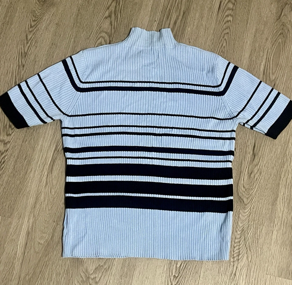 Suéter Worthington Y2K Tejido Acanalado Recortado Cuello Simulado Rayas Grande Pescador Acogedor Foto 4 de 4