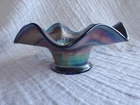 1911 Fenton Carnival Glass Cobalt Blue Holly 6 Inch Diameter Ruffled Hat Bowl
