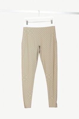 Marine Serre White Line Taupe Reflective Moon-Print Stirrup Leggings, Size US L