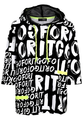 DORIS STREICH SWEATSHIRT Hoodie Wording-Print  3/4-Ärmeln schwarz weiss Gr. 44 - Bild 1 von 3