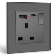 Single Switched Socket with USB C and USB a Charging Ports, UK Standard