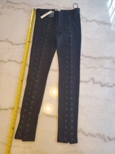 Fashion San Joy Black Lace Up Women's Stretch Skinny Pants  Size M D10