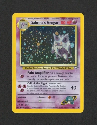 Sabrina’s Gengar Holo 14/132 Gym Heroes WOTC Vintage Pokémon Card NM *SWIRL*