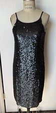 AllSaints Black Sequin Slip Dress Spaghetti Straps Midi Cocktail Evening Size 6