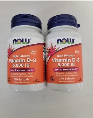 2 x NOW Vitamin D3 5 000 IU High Potency Structural Support 240 Softgels