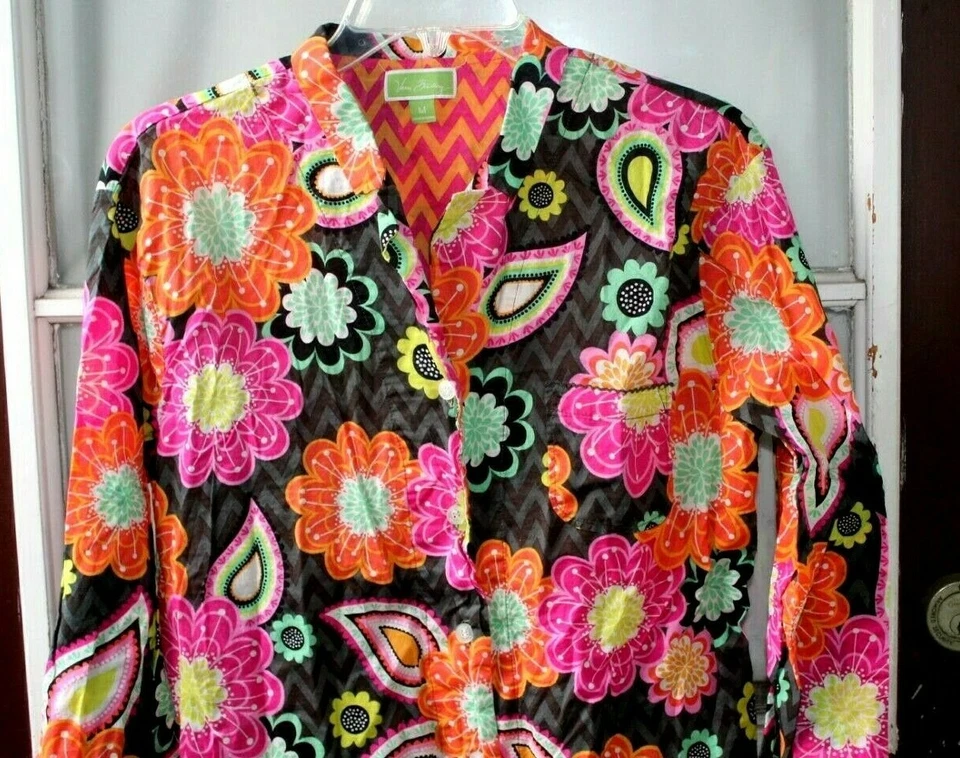 Camisa Vera Bradley Mujer Talla M Rosa Naranja Blusa Abotonada Top -NNX -9 Foto 2 de 4