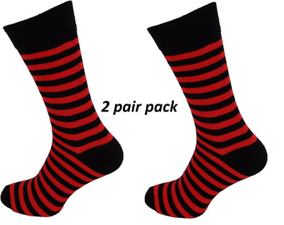 Retro Socken Herren 2 Paar Pack schwarz und rot gestreift