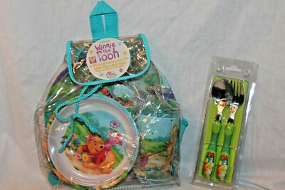 NEW WINNIE THE POOH  5 PIECE DINNERWARE SET PLATE, BOWL AND TUMBLER FORK ,SPOON 