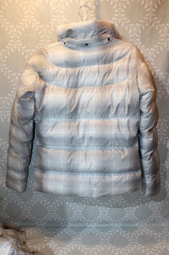 Abrigo chaqueta acolchada Columbia Down con capucha de piel sintética a cuadros gris/blanco para mujer pequeño - Imagen 3 de 15