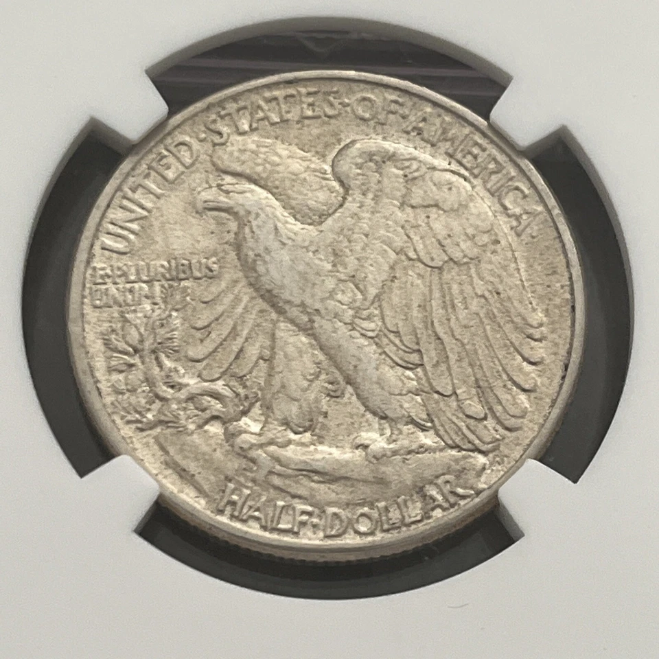 1943 50C ERROR NGC AU 55 OBVERSSE LAMINATION WALKING LIBERTY  - Image 2 of 4