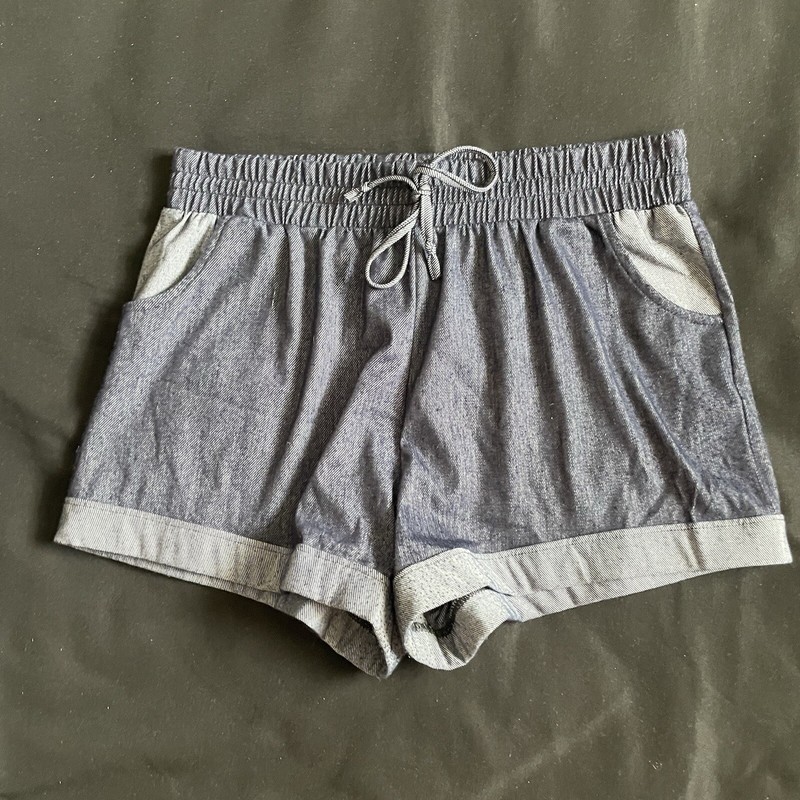 Shosho girls youth blue denim print elastic waistband shorts size L large