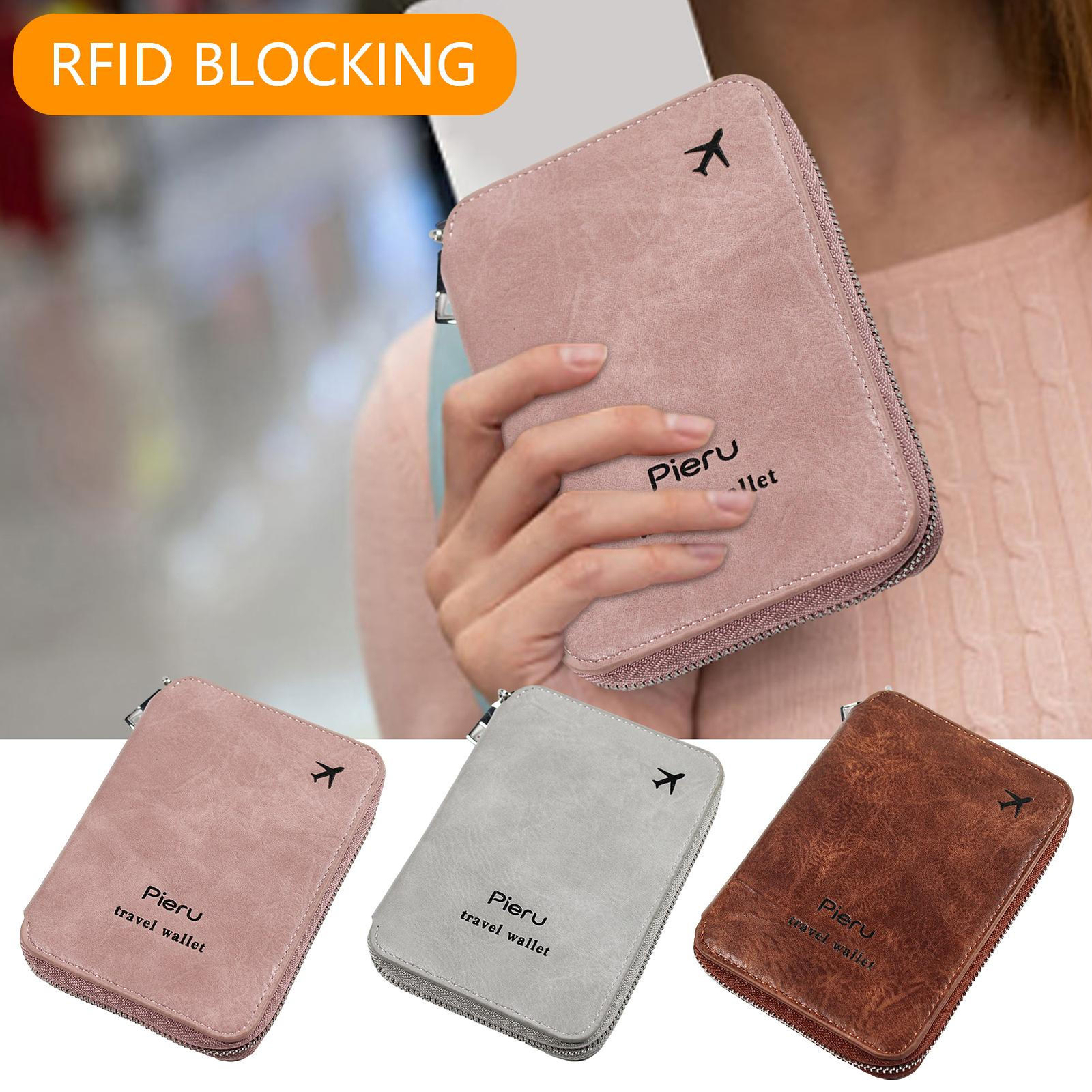 RFID-Blocking PU Leather Passport Holder with Zipper for Travel Essentials  -image