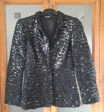 Vintage Lucie Linden Black Sequinned Lined Jacket - 80's - Uk Size 12