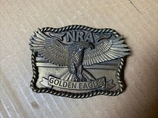 Vtg BRASS NRA National Rifle Association GOLDEN EAGLES BELT BUCKLE 2 1/4" X 3"