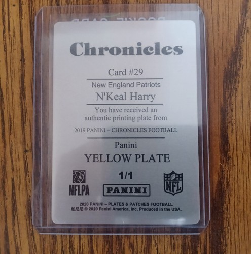 2020 Panini Chronicles - N'Keal Harry YELLOW PRINTING PLATE 1/1 Patriots - Picture 2 of 2