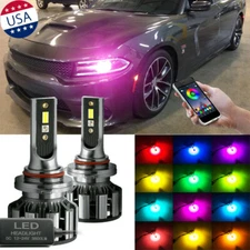 2x RGB LED Headlight Bulbs Phone Control Hi/Low Beam For Dodge Charger 2016-2020