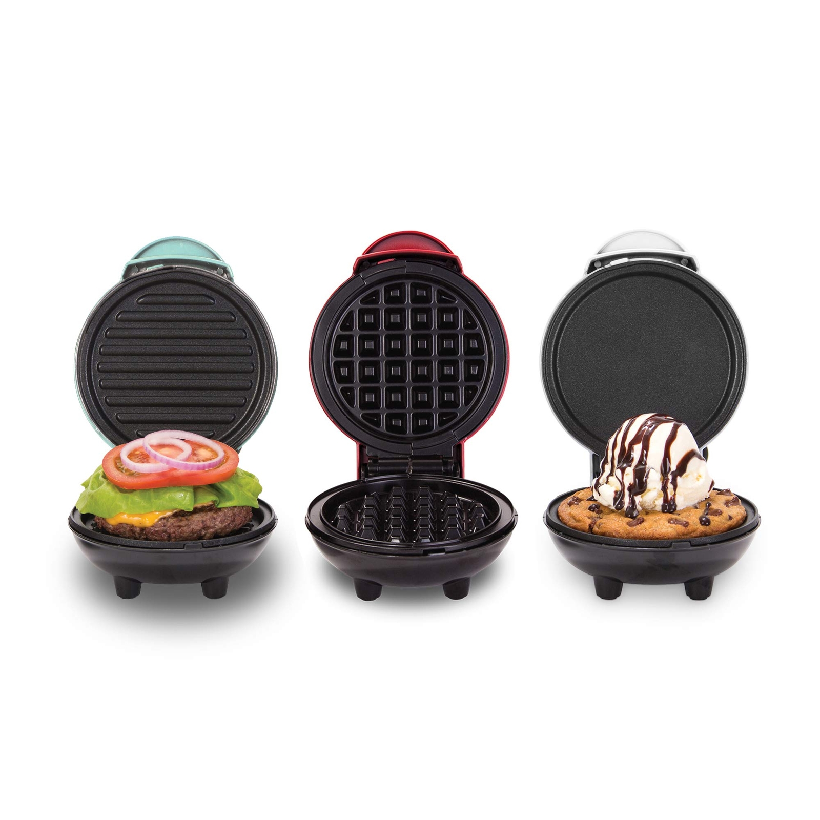 Mini Waffle Maker + Grill + Griddle, 3 in 1 Pack Red/Aqua/White eBay