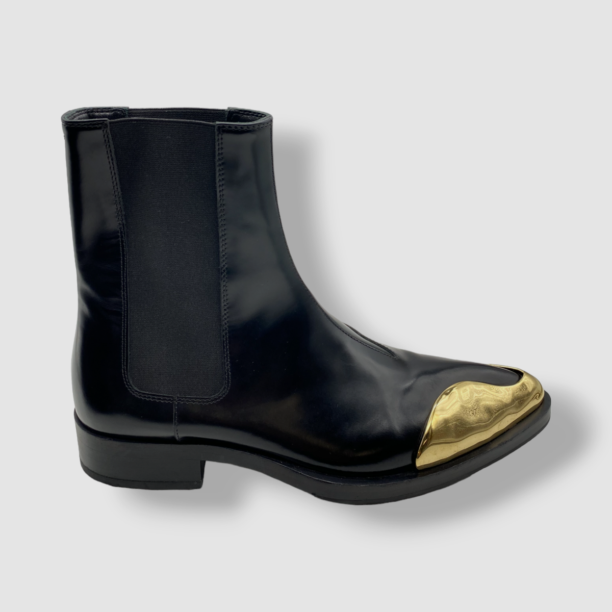 $2150 Jil Sander Women's Black Runway Gold-Toe Leather Chelsea