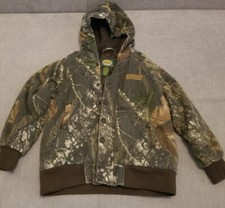 Cabelas Kid Camouflage Hooded Hunting Jacket Mossy Oak Quilted Lining Youth Sz S