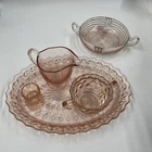 LOT of (5) Pink Depression Glass Mini Cup, Cream, Sugar, Lemon Dish, Catch All