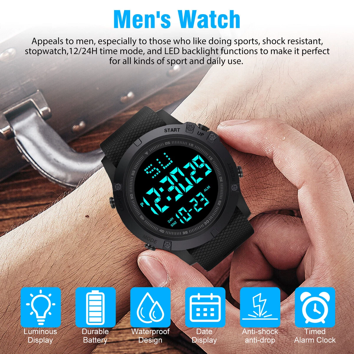  Reloj de silicona con cara grande para hombre