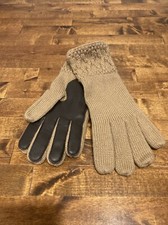 NWT Vintage Women Driving Gloves Knit Tan / Dark Brown 100 Acrylic WPL 9111