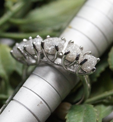 4.0 Tcw Gray White Raw Diamond Ring, Gray Rough Diamonds sterling silver ring - Picture 6 of 6