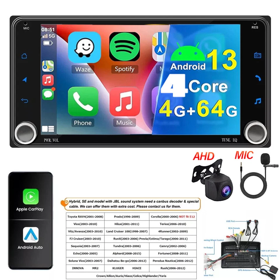 4+64GB For Toyota Land Cruiser 1983-2006 CarPlay Android 13 Car Stereo Radio GPS - Image 3 of 4