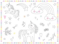 Folat 68337 Tischsets Malvorlagen Unicorns & Rainbows-6 StüCk, Mehrfarben, Mitte