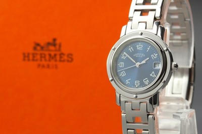 Full Set OH Vintage 2001 MINT HERMES Clipper CL4.210 Date Sunray Blue Dial La...
