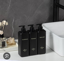 Inloco 3 Pc Refillable 17 oz. Shower Containers With Pump Black
