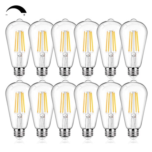 12Packs ST64 Large Vintage LED Edison Bulbs, 60W Equivalent 7W, 800Lumens, Di...