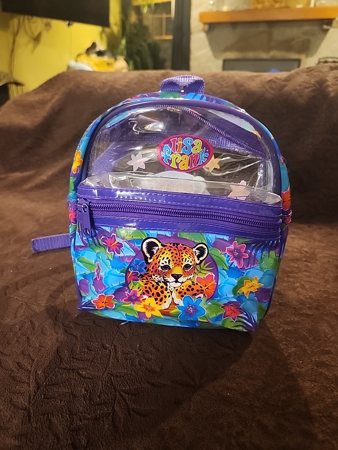 Authentic Vintage LISA FRANK Cheetah clear Vinyl MINI Backpack bag Rare purple
