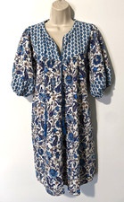 Knox Rose Womens Floral Boho MuMu Dress Sz Lg Cotton/Rayon Tasseled Short Sleeve