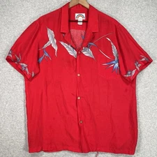 Vintage Paradise Found Shirt XL Red Floral Lightweight Beach Rayon USA Hawaiian