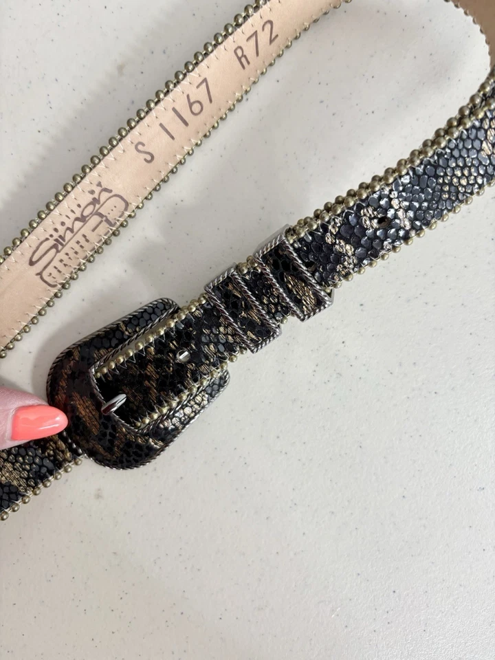 Cinturón de cuero Bb Simon negro y dorado, nuevo, pequeño, se adapta aproximadamente a tallas 0-4 Foto 3 de 4