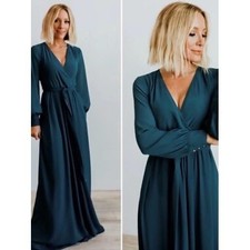 Baltic Born Lydia Maxi Dress Topaz Teal Size Medium Chiffon Surplice Sash Formal