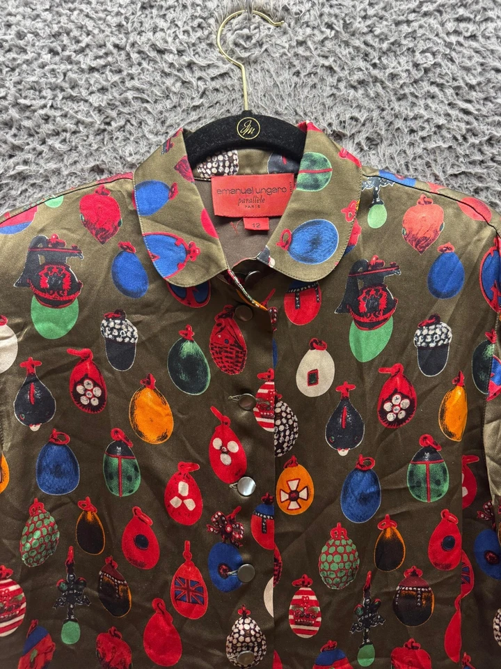 Blusa Emanuel Ungaro Parallele Paris Cuello Manga Larga Verde Mujer Talla 12 Foto 3 de 4